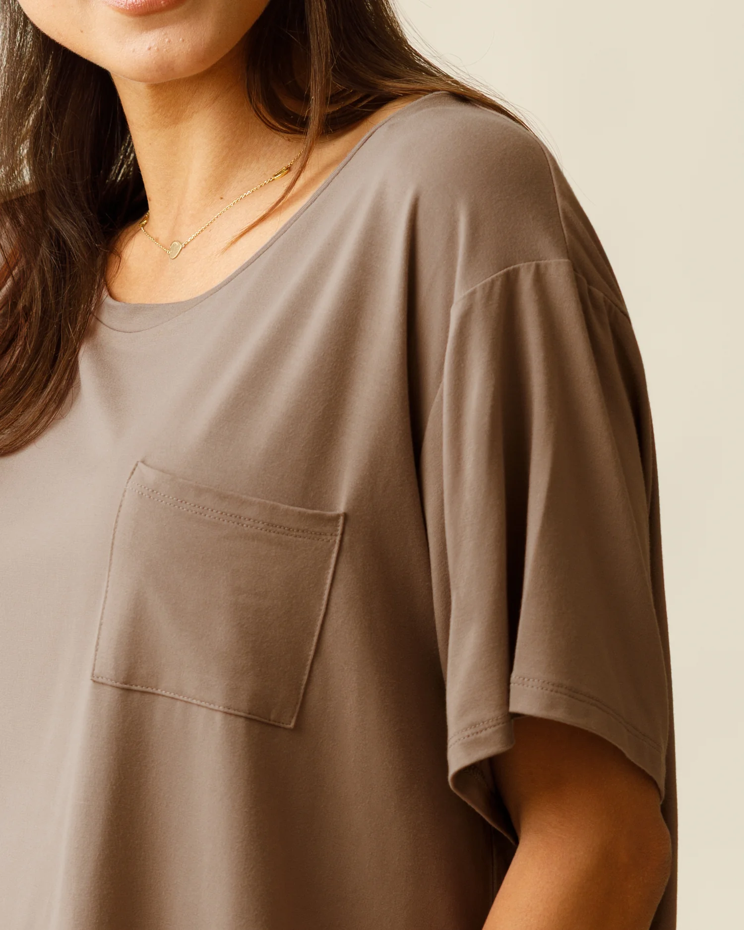 Aria Bamboo Casual Cropped Short Sleeve Top | Taupe - Image 2