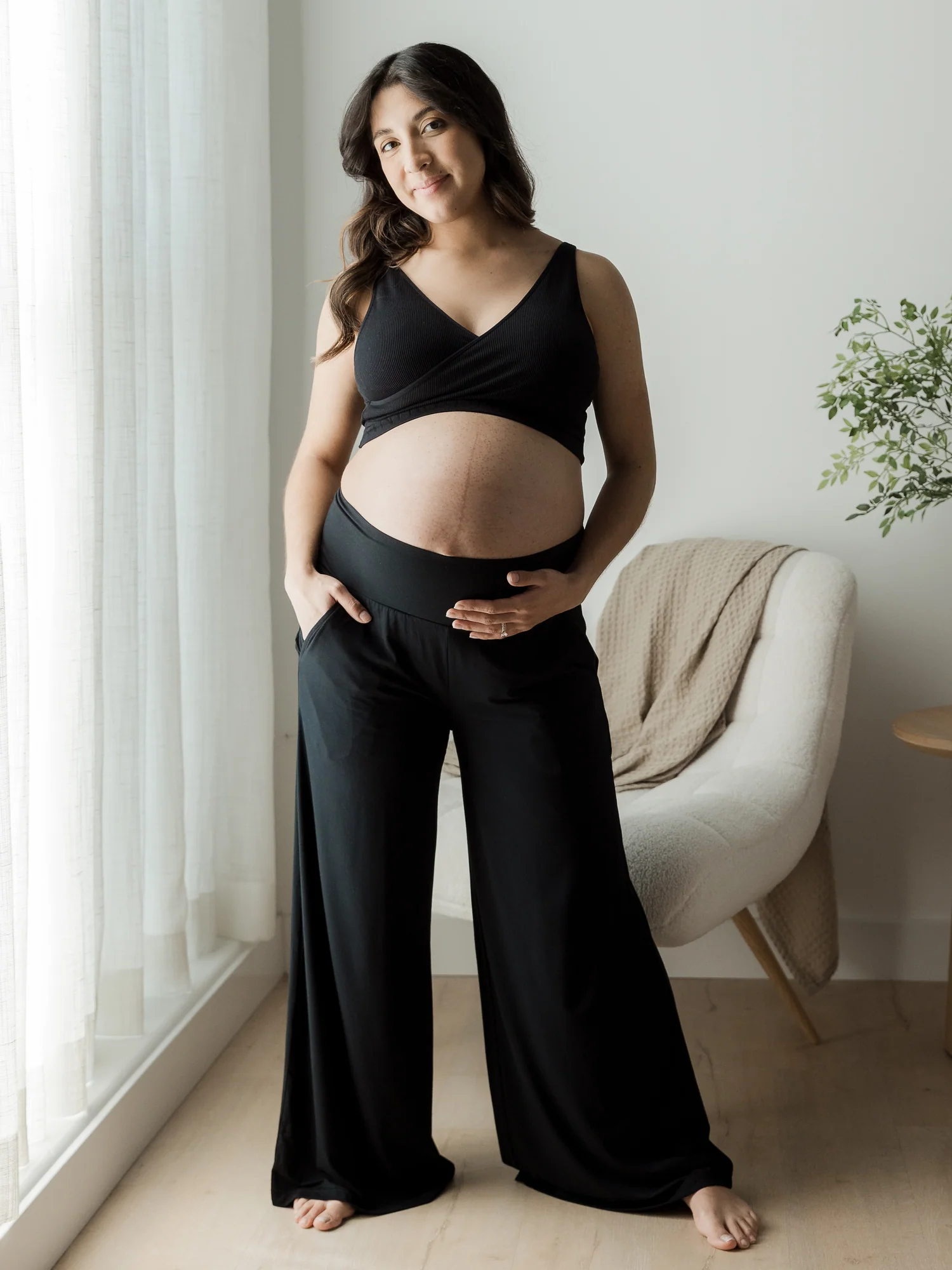 Bamboo Wide Leg Maternity & Postpartum Lounge Pant | Black - Image 2