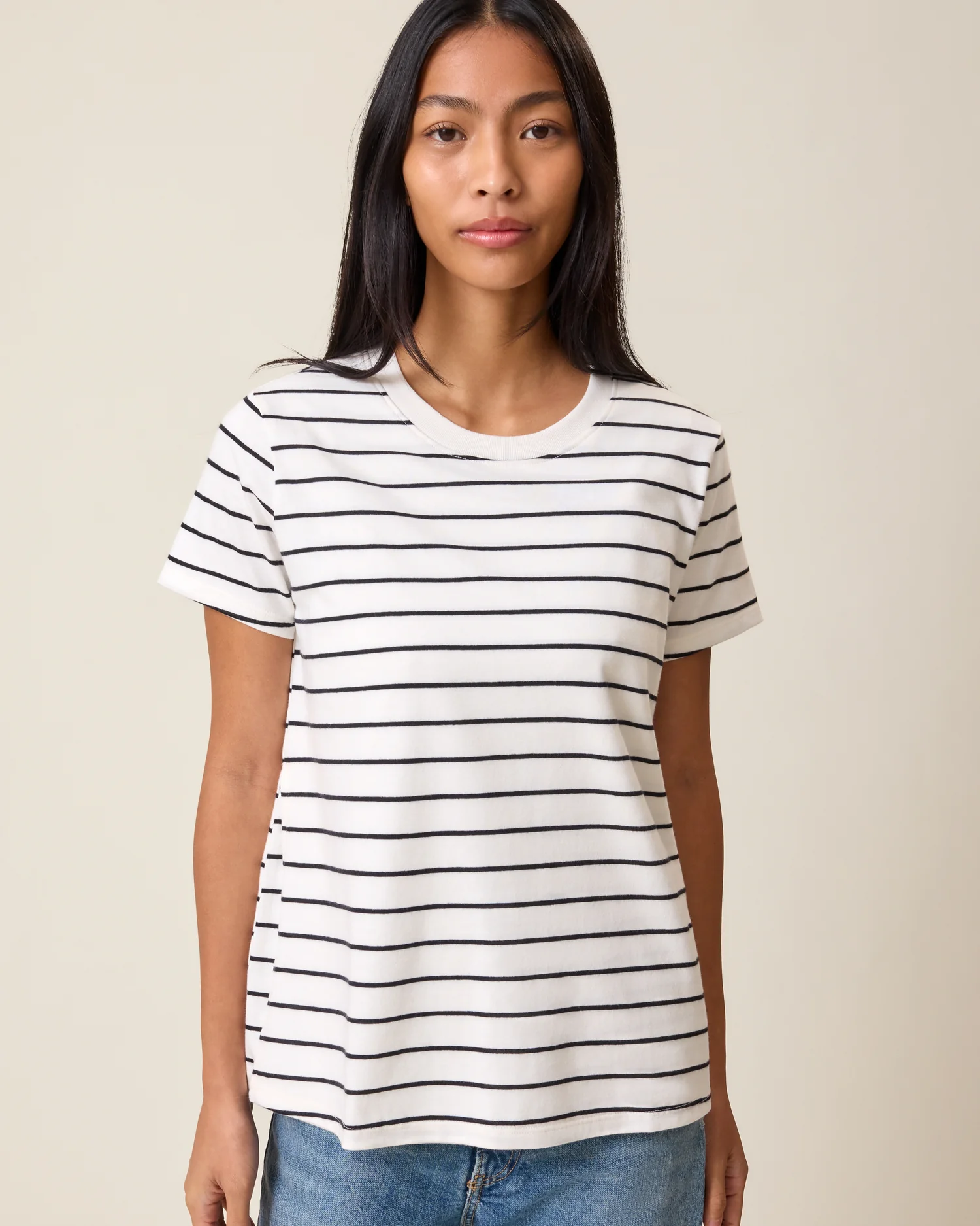 Classic Cotton Nursing T-shirt | White & Black Stripe - Image 3