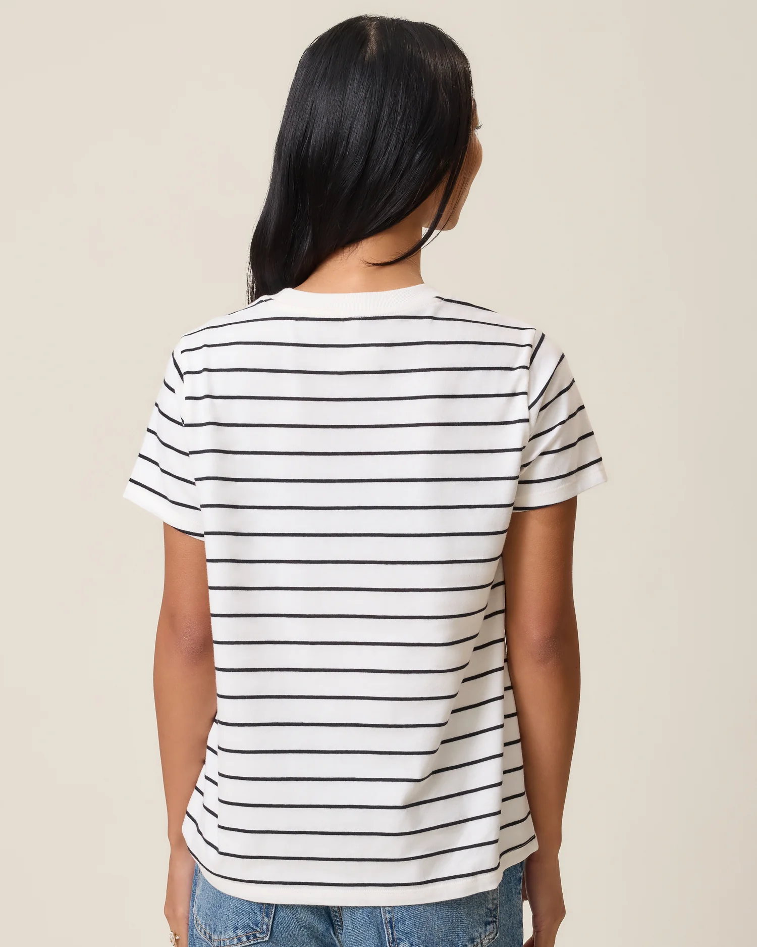 Classic Cotton Nursing T-shirt | White & Black Stripe - Image 5