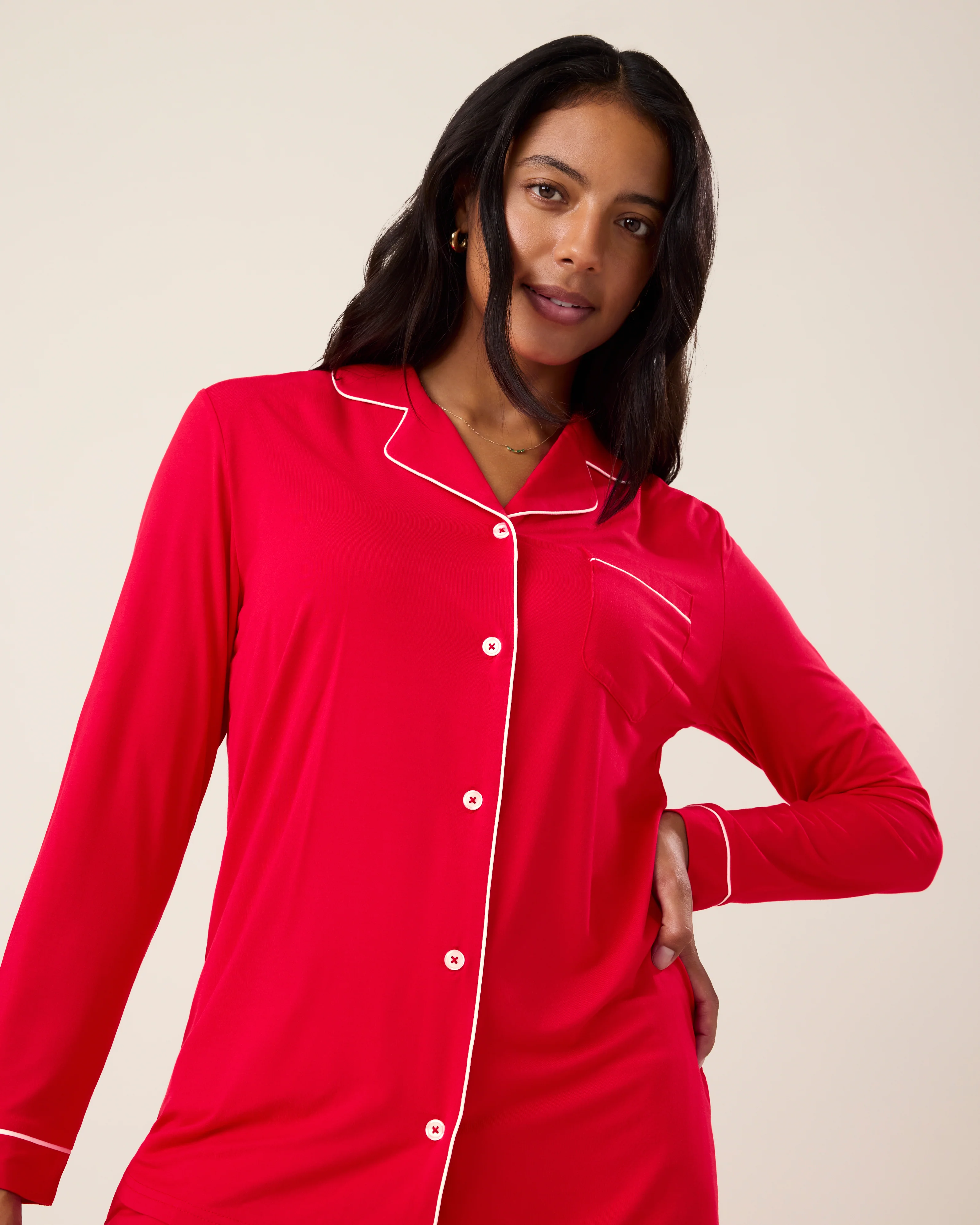 Clea Bamboo Long Sleeve Pajama Set | Red - Image 3