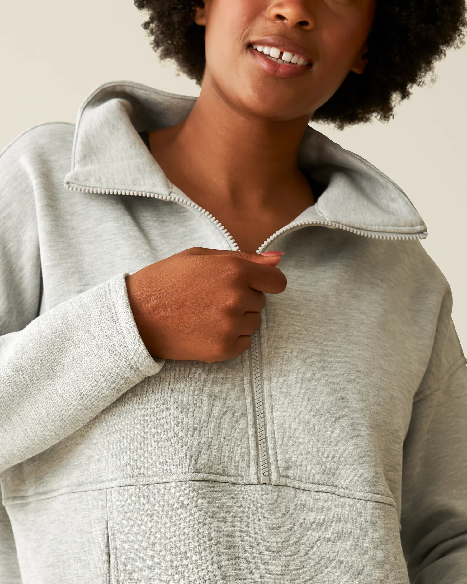 Cloud Fleece Half Zip Nursing Pullover | Grey Heather - Image 3