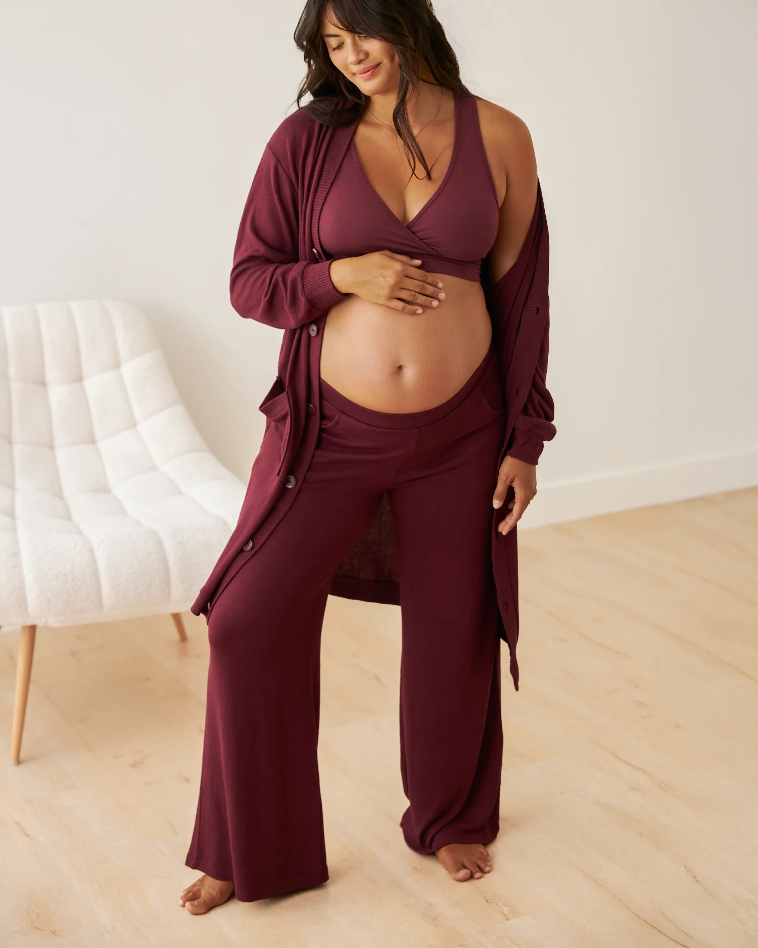 CozyKnit Wide Leg Lounge Pant | Deep Burgundy - Image 4