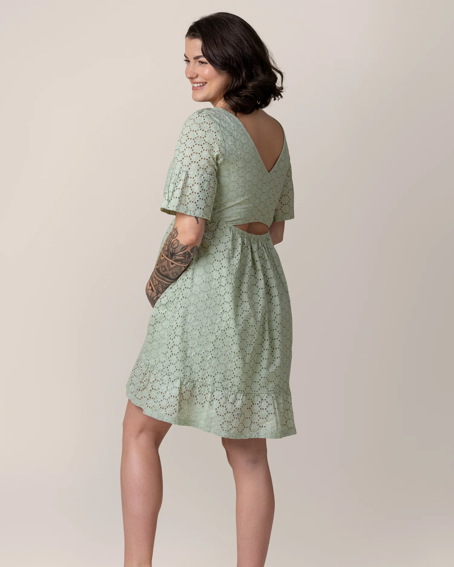 Dahlia Eyelet Maternity & Nursing Dress | Aqua Mist - Image 3