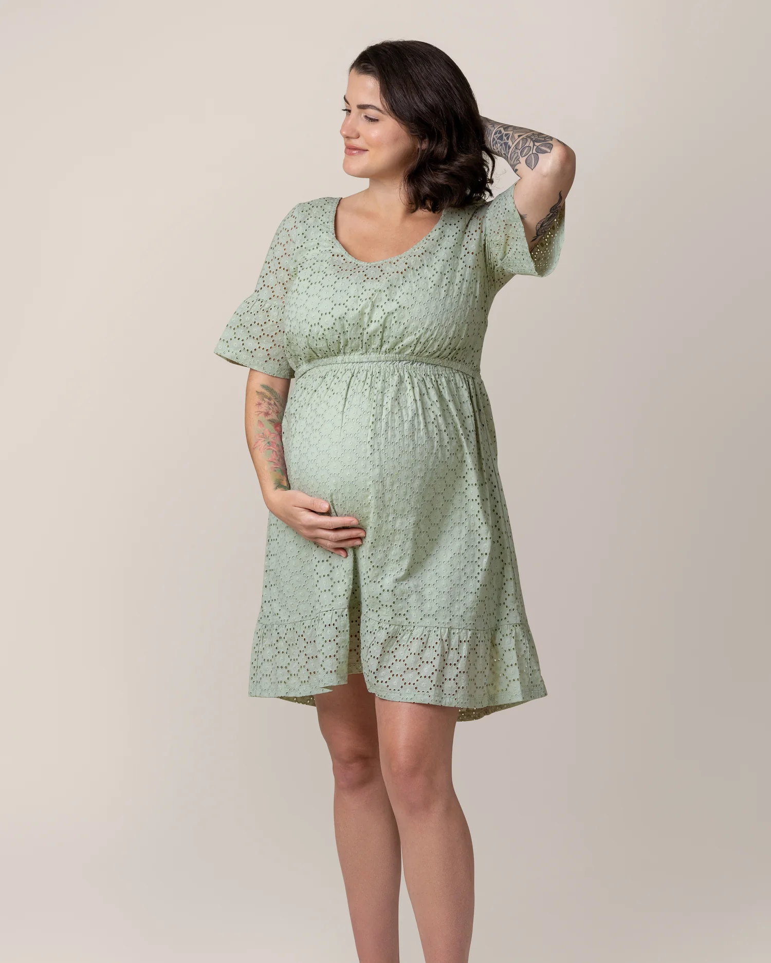 Dahlia Eyelet Maternity & Nursing Dress | Aqua Mist - Image 4