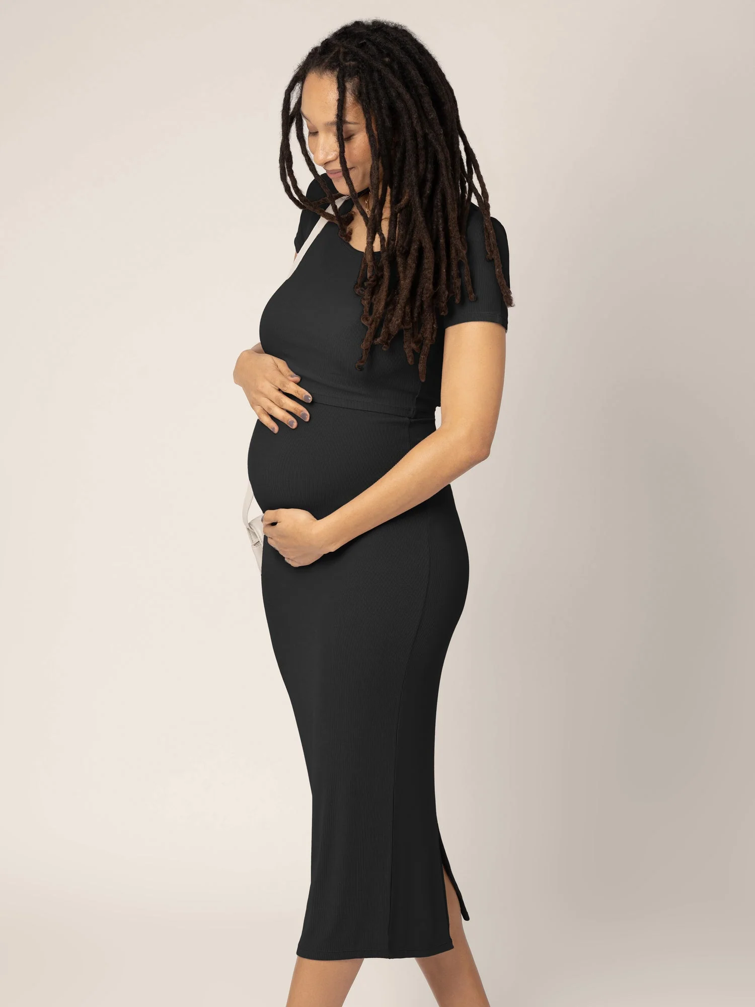 Olivia Ribbed Bamboo 2-in-1 Maternity & Nursing Dress | Black - Image 5