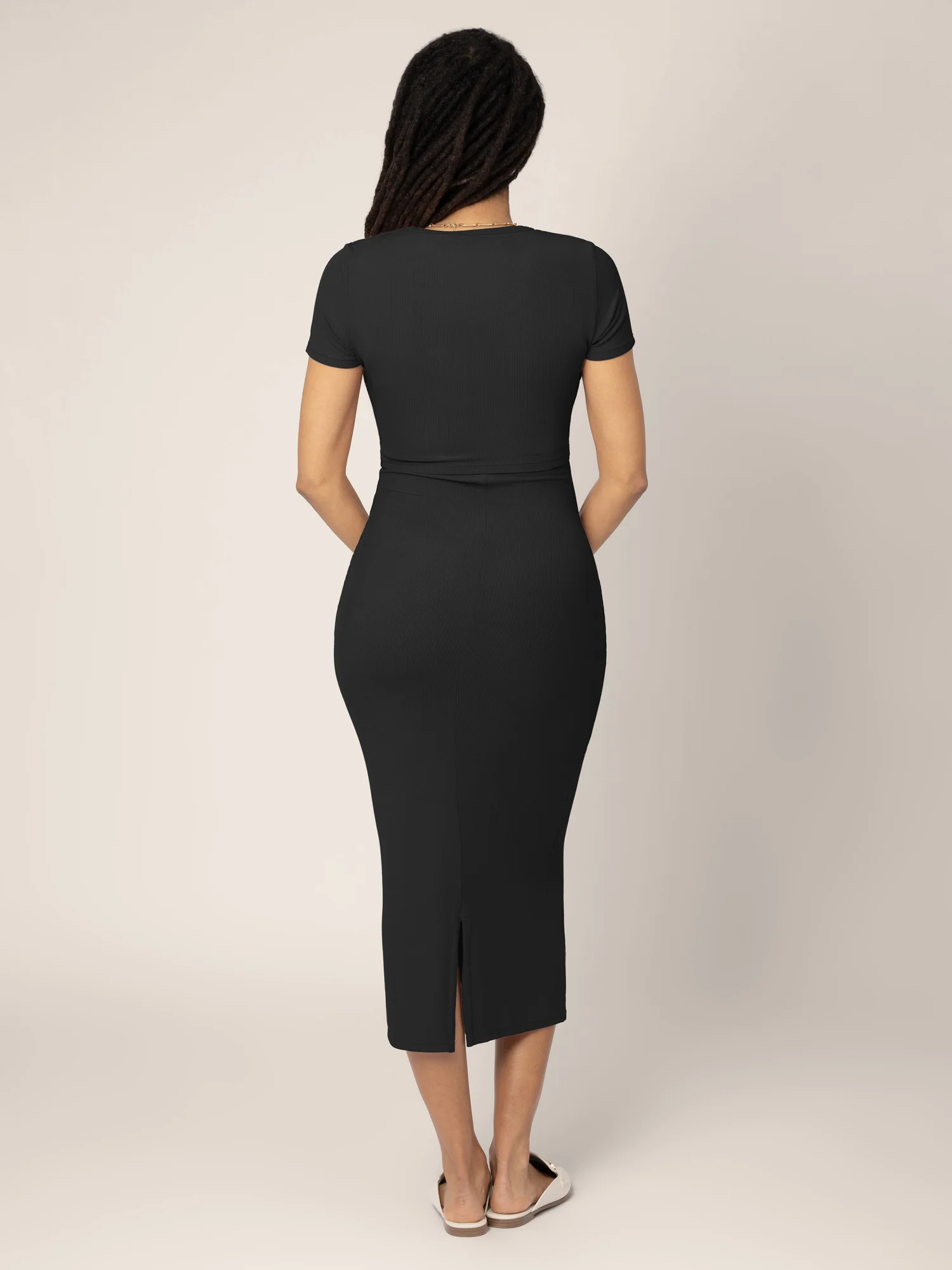 Olivia Ribbed Bamboo 2-in-1 Maternity & Nursing Dress | Black - Image 6
