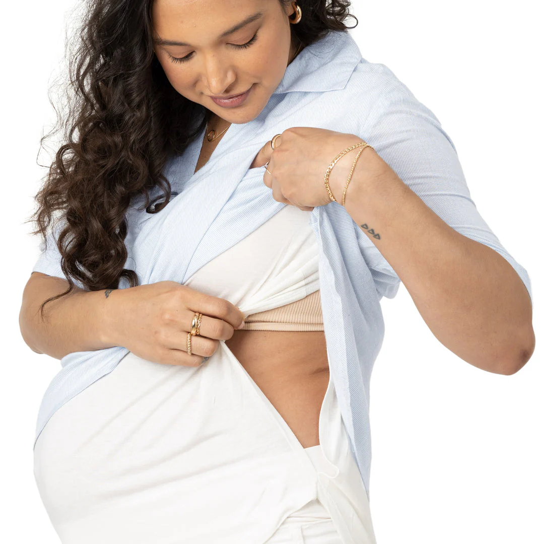 Oversized Nursing & Maternity Collared Top | Blue Pinstripe - Image 6
