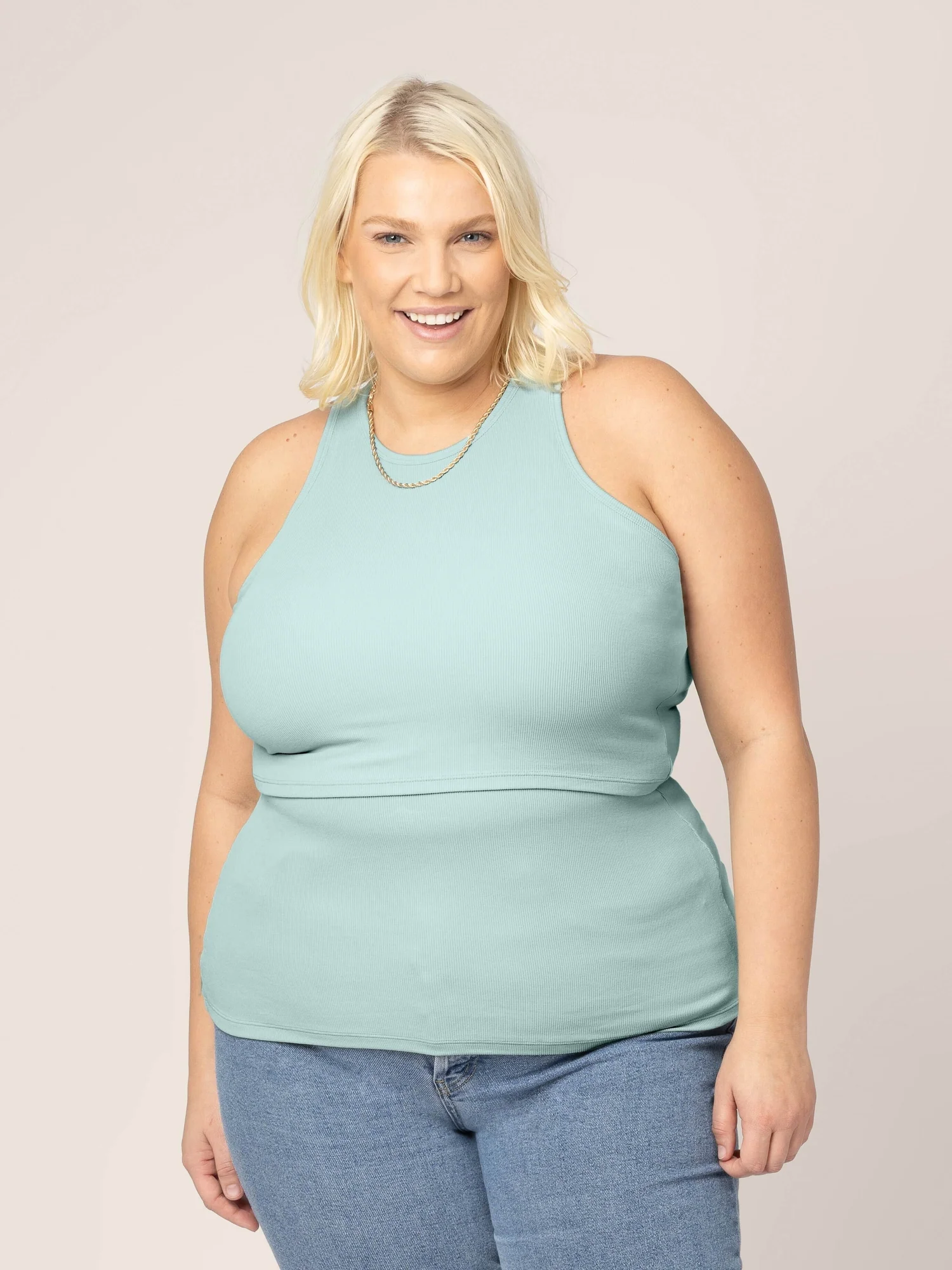 Ribbed Bamboo Racerback Nursing Tank | Dusty Blue Green - Image 3