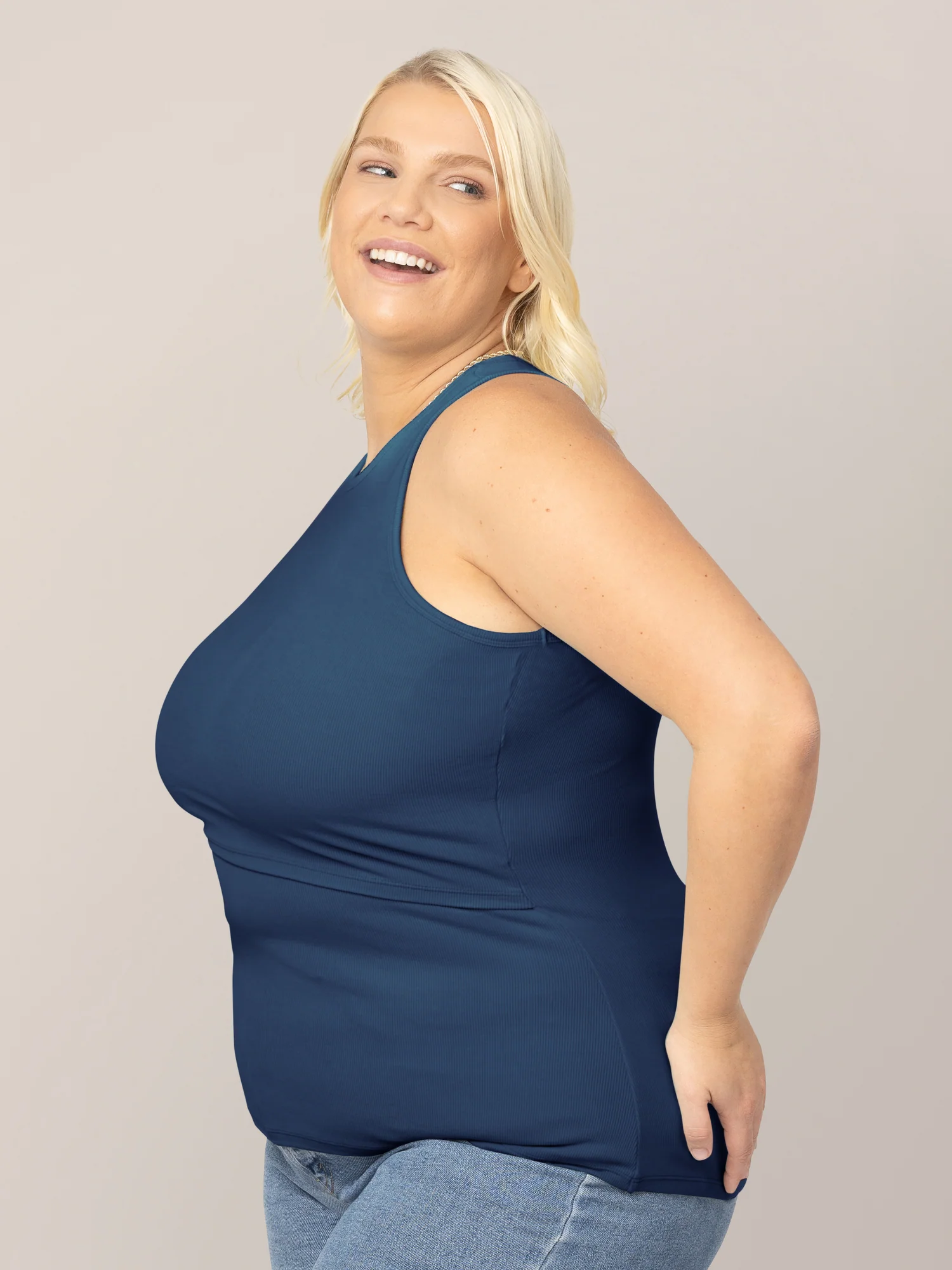 Ribbed Bamboo Racerback Nursing Tank | Navy - Image 2
