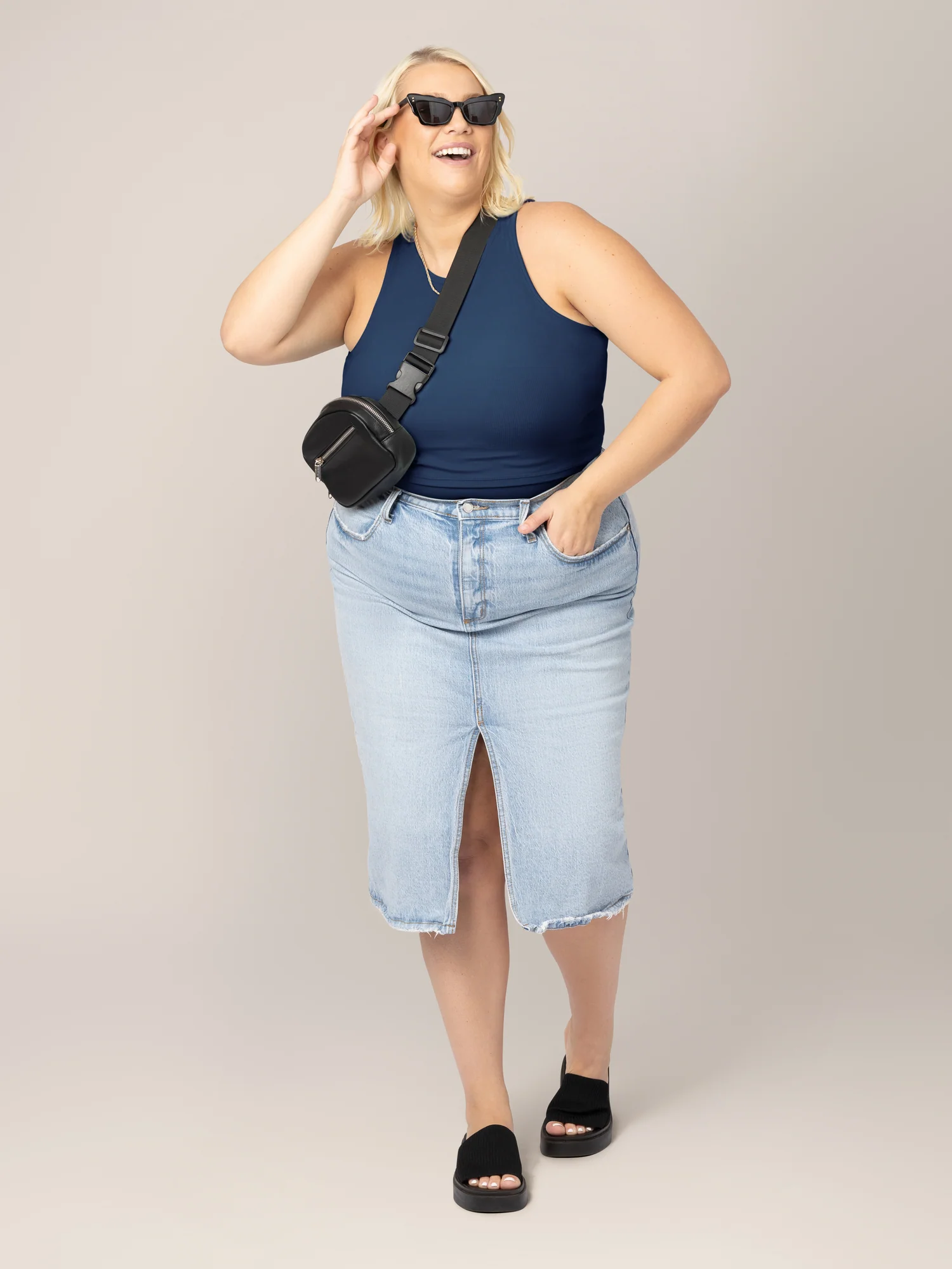 Ribbed Bamboo Racerback Nursing Tank | Navy - Image 6