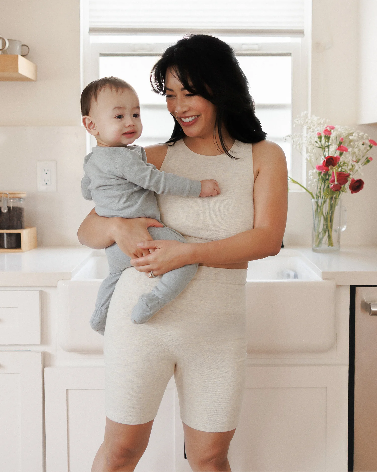 Sublime® Bamboo Maternity & Postpartum Bike Short | Oatmeal Heather - Image 5