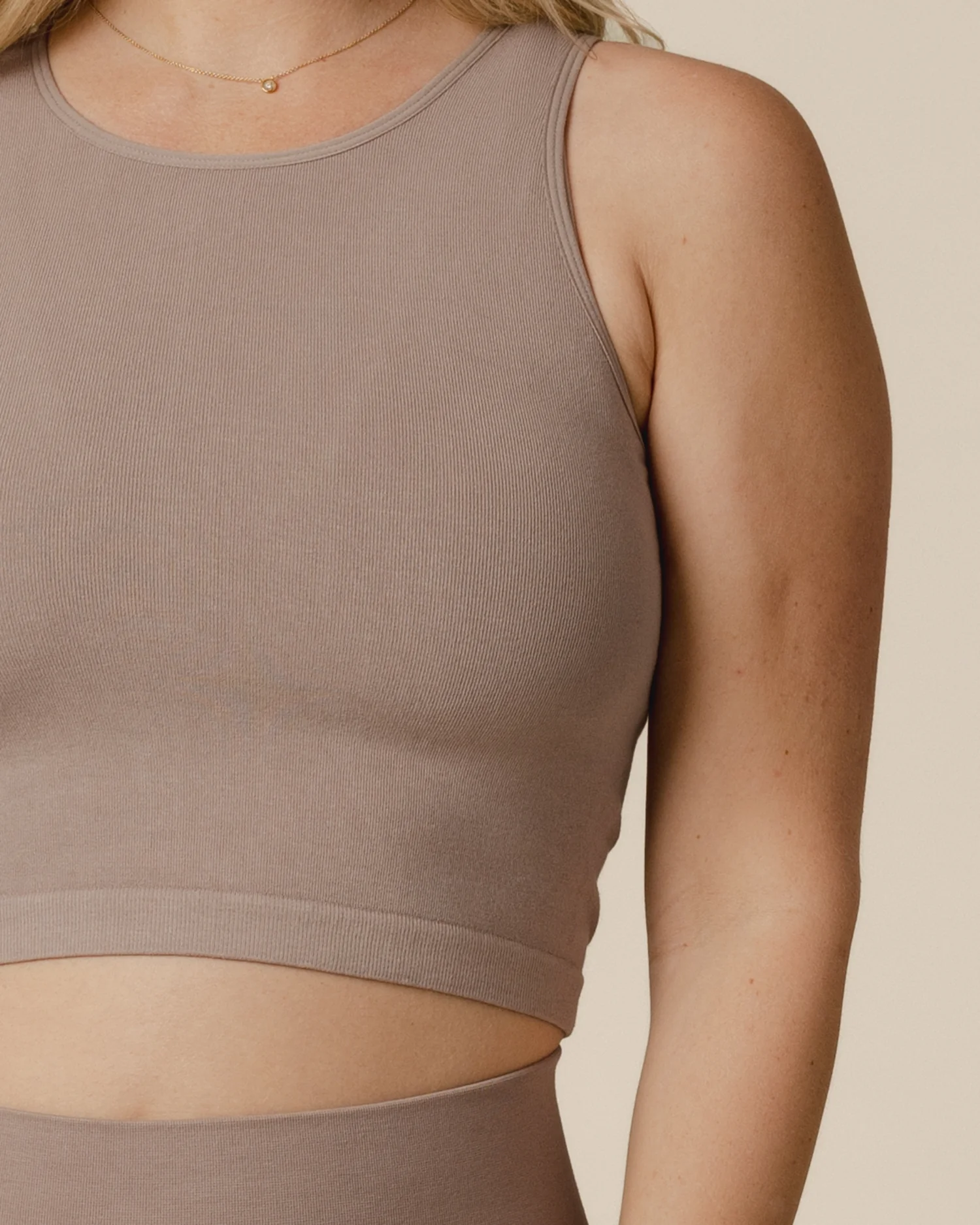 Sublime® Bamboo Hands-Free Pumping Longline Bra Top | Taupe - Image 5
