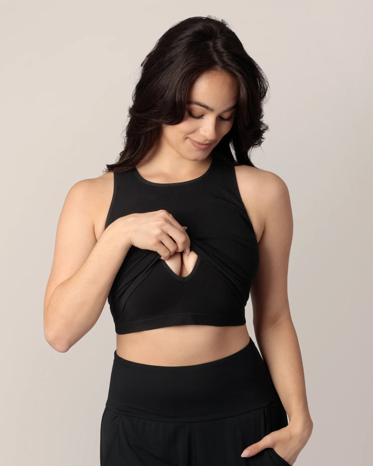 Sublime® Bamboo Maternity & Nursing Longline Bra Top | Black - Image 2