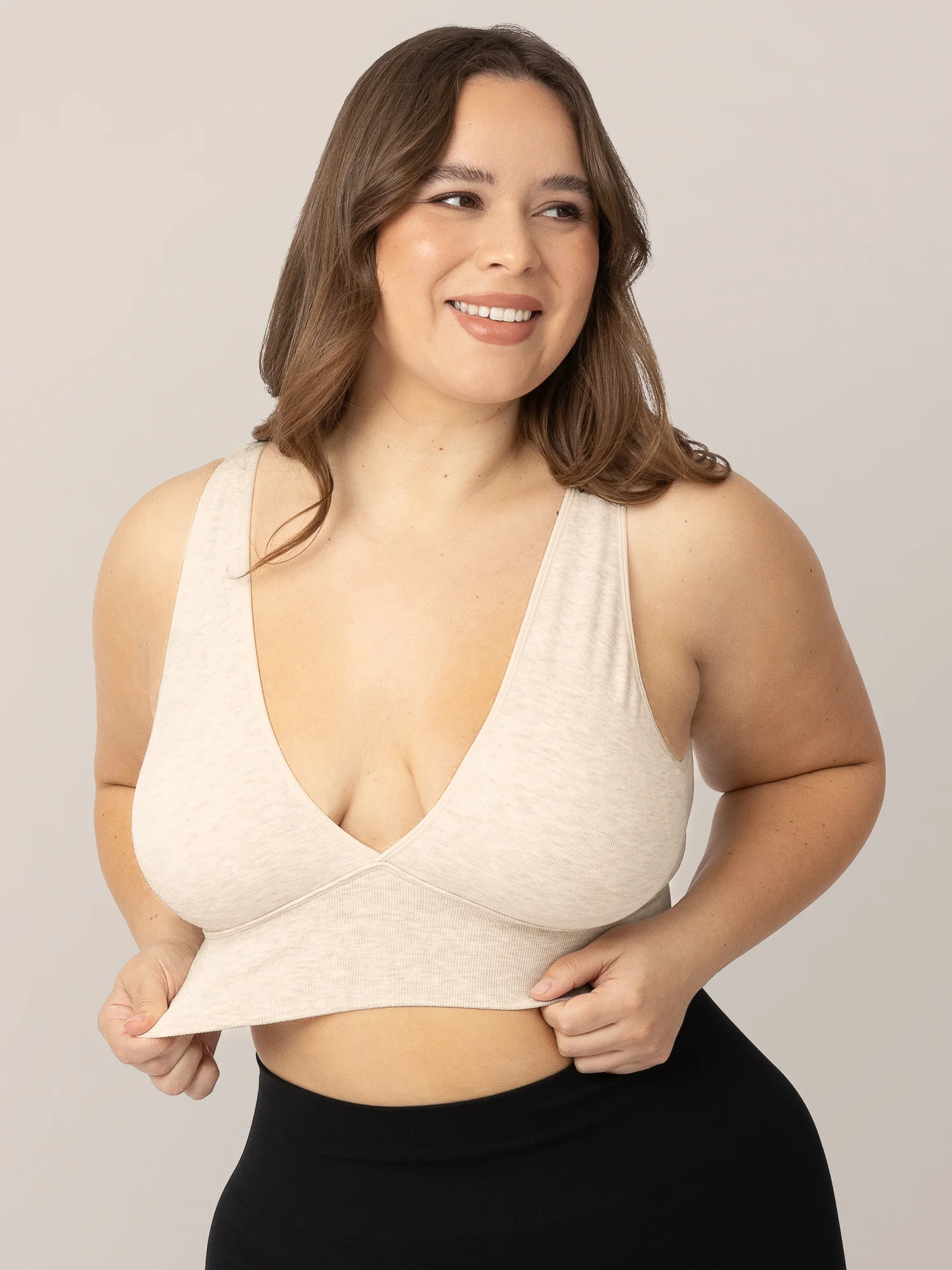 Sublime® Bamboo Maternity & Nursing Plunge Bra | Oatmeal Heather - Image 3