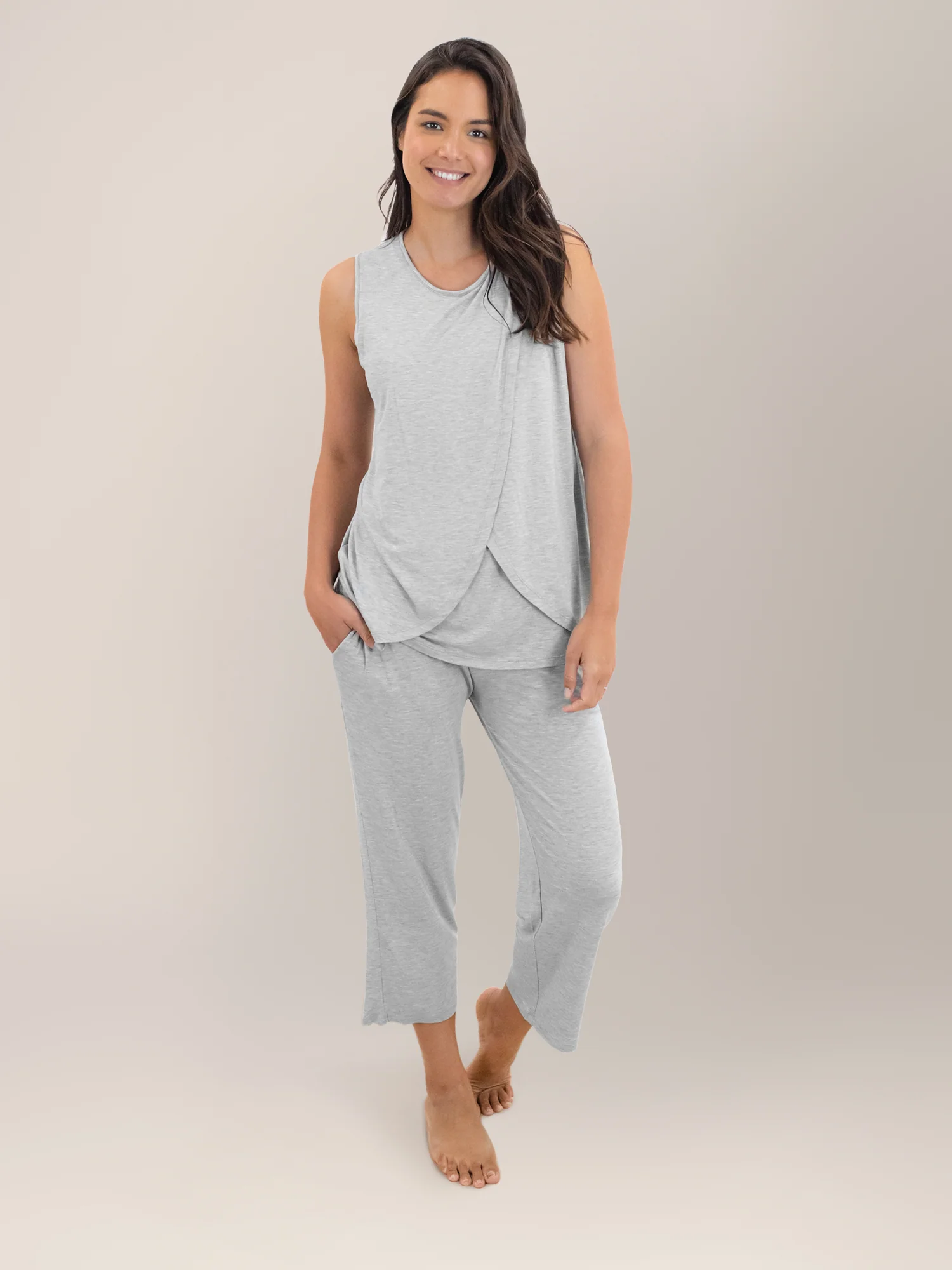 Tulip Hem Nursing Tank & Capri Pajama Set | Grey Heather - Image 3
