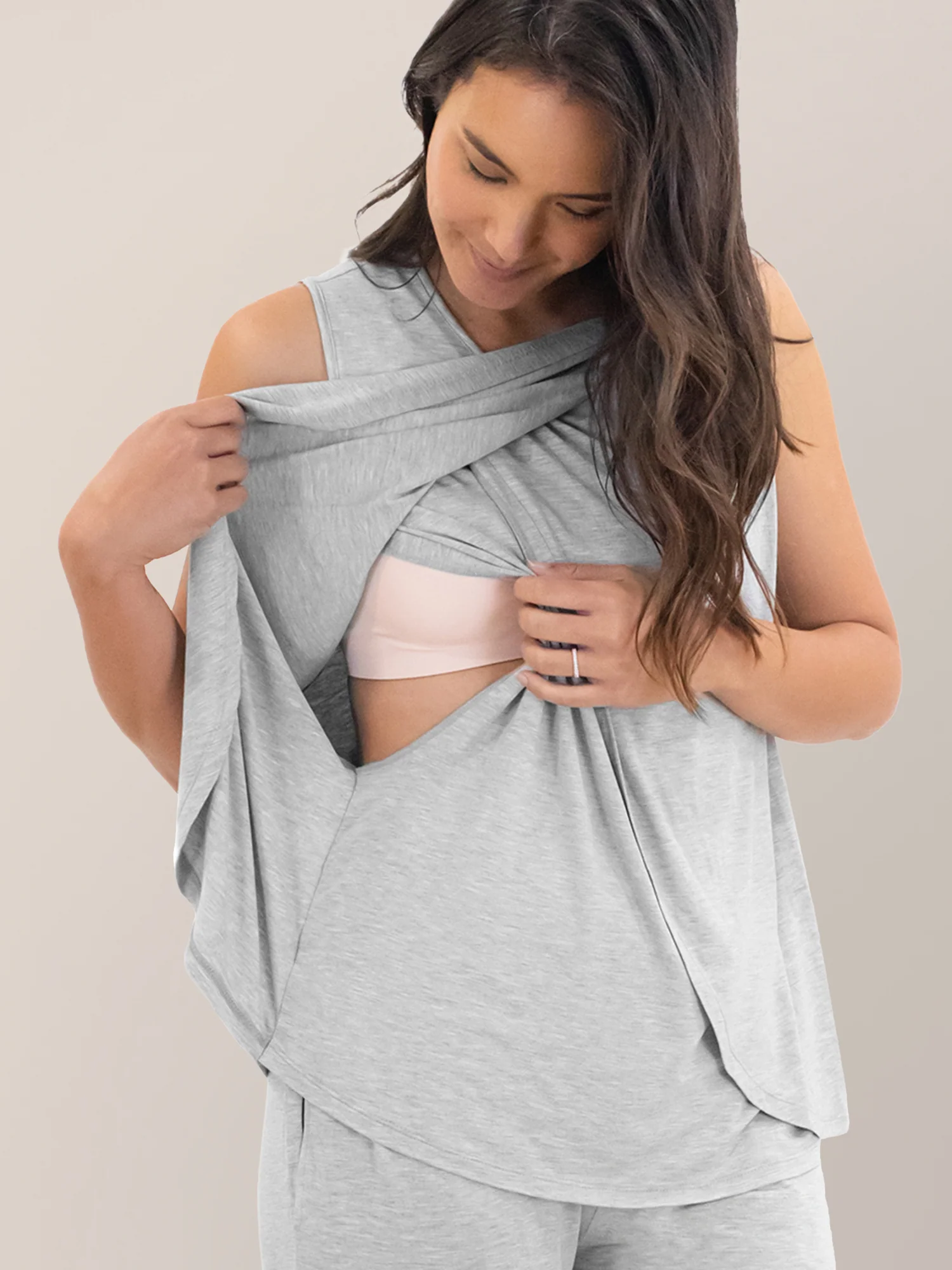 Tulip Hem Nursing Tank & Capri Pajama Set | Grey Heather - Image 5
