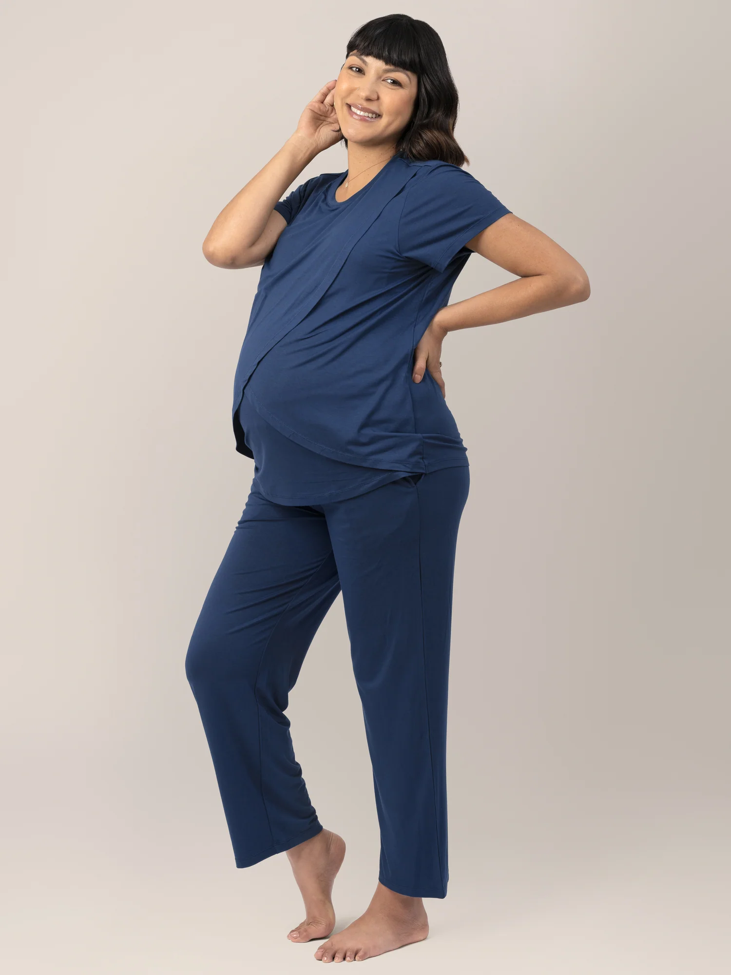 Tulip Hem Short Sleeve Maternity & Nursing Pajama Set | Navy - Image 7
