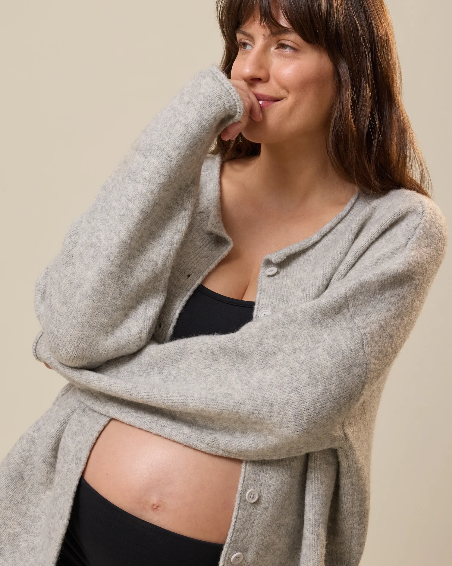 Ultra Soft Maternity & Postpartum Cardigan | Grey Heather - Image 2